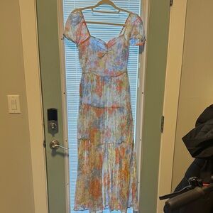 Billabong White Multi Floral Puff-Sleeve Maxi Dress